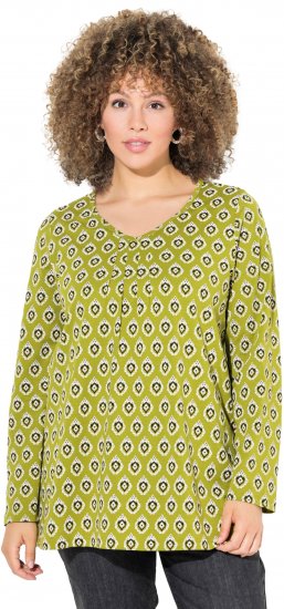 Ulla Popken Allover Graphic Long Sleeve Tee Avocado Green - Печатни тениски за жени - 