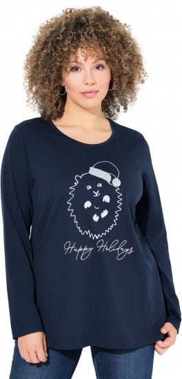 Ulla Popken Metallic Graphic Holiday Tee Navy - Печатни тениски за жени - 