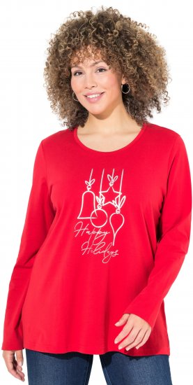 Ulla Popken Metallic Graphic Holiday Tee Salsa Red - Печатни тениски за жени - 