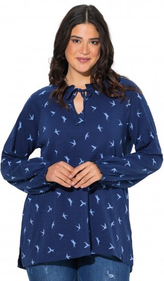Ulla Popken Swallow Print Long Sleeve Tee Ink Blue - Печатни тениски за жени - 
