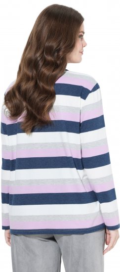 Ulla Popken Striped Knotted Hem Long Sleeve Tee Lavender - Печатни тениски за жени - 