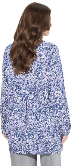 Ulla Popken Allover Printed Pleated Long Sleeve Tee Dark Blue - Печатни тениски за жени - 
