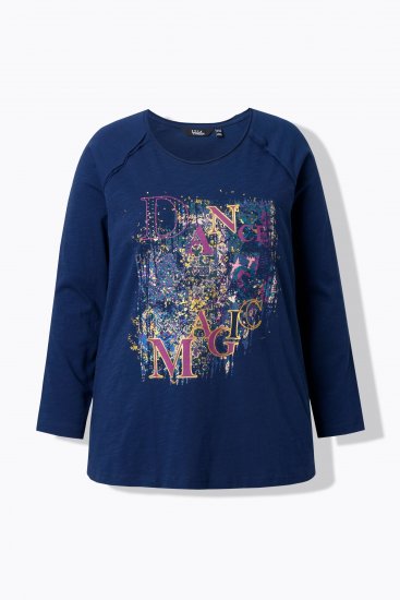 Ulla Popken Inverted Seam Long Sleeve Graphic Tee Ink Blue - Тениски - 