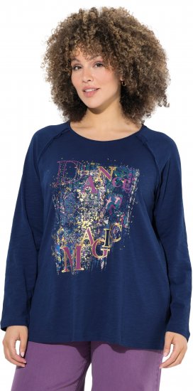 Ulla Popken Inverted Seam Long Sleeve Graphic Tee Ink Blue - Тениски - 
