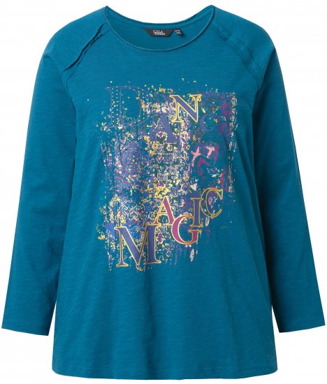 Ulla Popken Inverted Seam Long Sleeve Graphic Tee Teal - Печатни тениски за жени - 