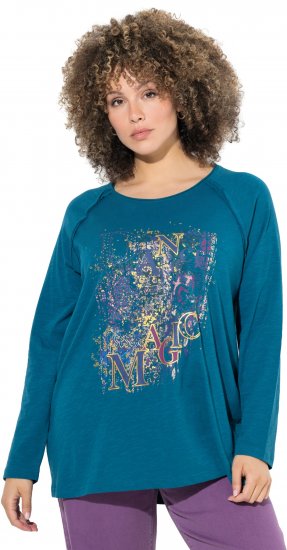 Ulla Popken Inverted Seam Long Sleeve Graphic Tee Teal - Печатни тениски за жени - 