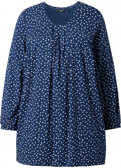 Ulla Popken Pleated Confetti Print Long Sleeve Tee Ink Blue - Печатни тениски за жени - 