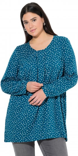 Ulla Popken Pleated Confetti Print Long Sleeve Tee Teal - Печатни тениски за жени - 