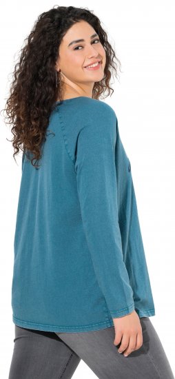 Ulla Popken Dream Rhinestone Lettering Long Sleeve Tee Teal - Печатни тениски за жени - 