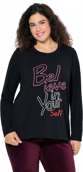 Ulla Popken Motivational Graphic Long Sleeve Tee Black - Печатни тениски за жени - 