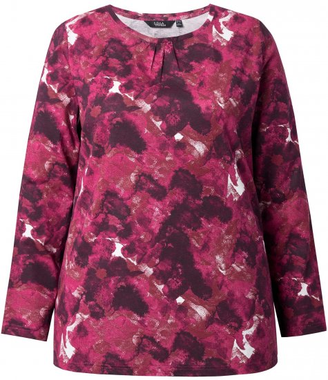 Ulla Popken Abstract Print Long Sleeve Tee Dark Ruby - Печатни тениски за жени - 