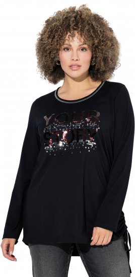Ulla Popken Your Story Sequined Long Sleeve Tunic Tee Black - Печатни тениски за жени - 