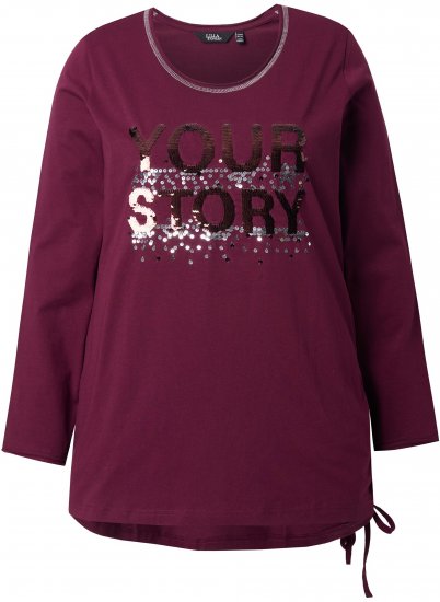 Ulla Popken Your Story Sequined Long Sleeve Tunic Tee Dark Ruby - Печатни тениски за жени - 