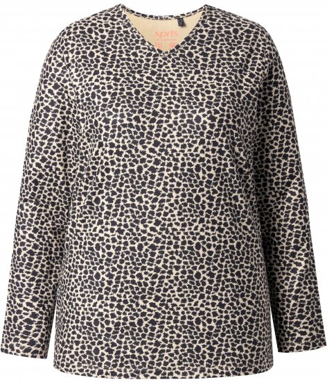 Ulla Popken Leopard Print Long Sleeve Ski Tee Black - Печатни тениски за жени - 