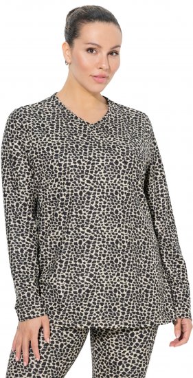 Ulla Popken Leopard Print Long Sleeve Ski Tee Black - Печатни тениски за жени - 