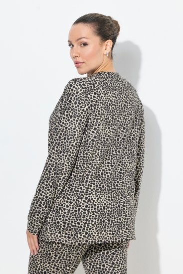 Ulla Popken Leopard Print Long Sleeve Ski Tee Black - Печатни тениски за жени - 