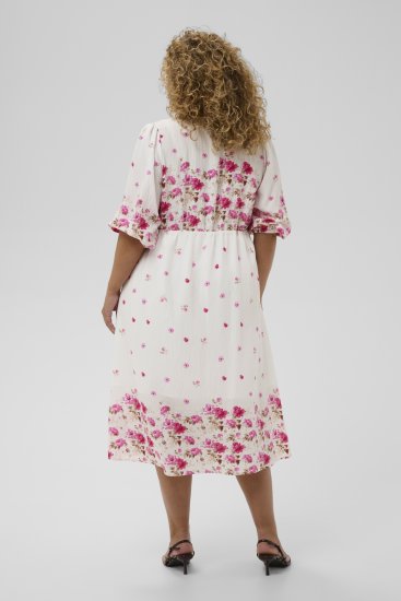 Kaffe Curve Rosa Midi Dress White Rose Border Flower - Рокли - 