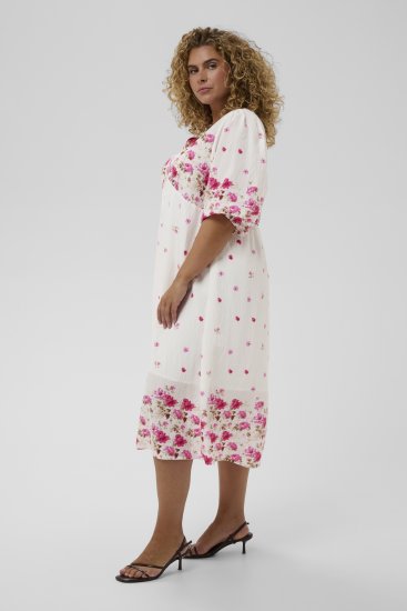 Kaffe Curve Rosa Midi Dress White Rose Border Flower - Рокли - 