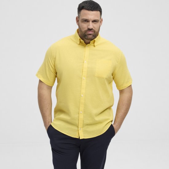North Latitude Shirt Linen Cotton Short Sleeve Yellow - Ризи - мъжки ризи големи размери