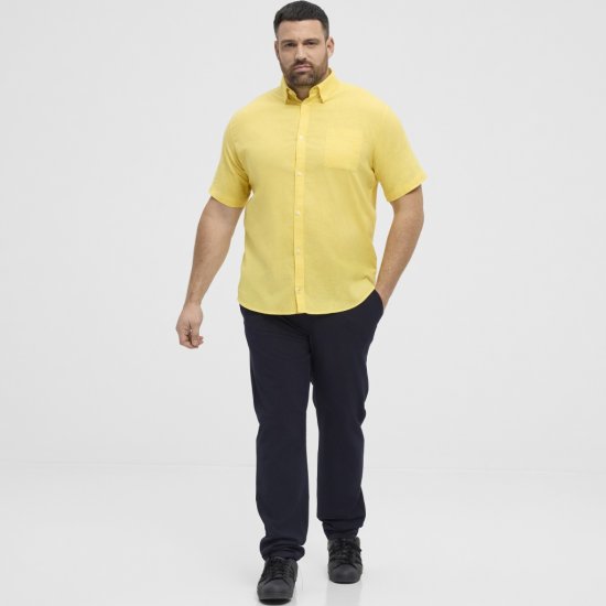North Latitude Shirt Linen Cotton Short Sleeve Yellow - Ризи - мъжки ризи големи размери