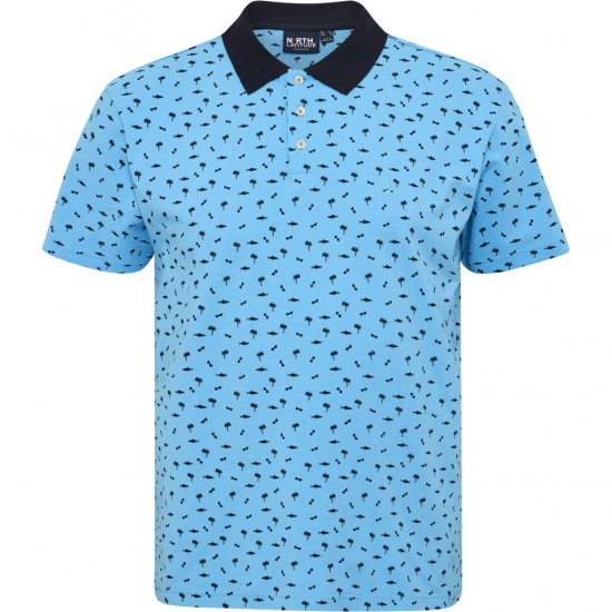 North Latitude Polo Pique Printed Turquoise - Поло тениски - мъжки тениски с яка големи размери