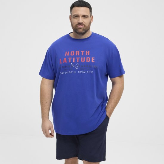 North Latitude T-shirt Printed Short Sleeve Blue - Тениски - мъжки тениски големи размери
