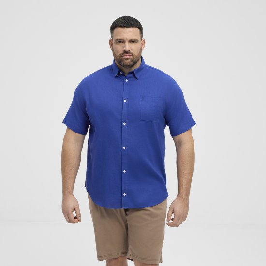 North Latitude Shirt Linen Cotton Short Sleeve Blue - Ризи - мъжки ризи големи размери