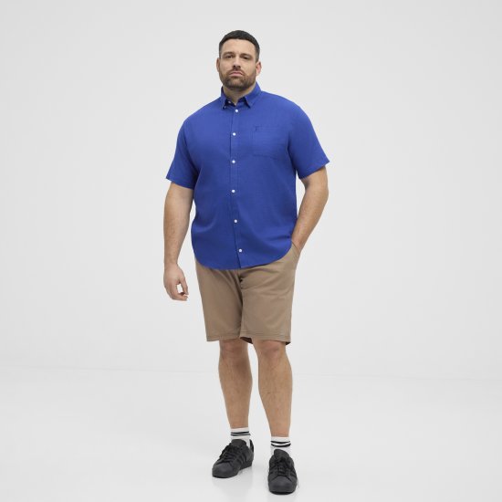 North Latitude Shirt Linen Cotton Short Sleeve Blue - Ризи - мъжки ризи големи размери