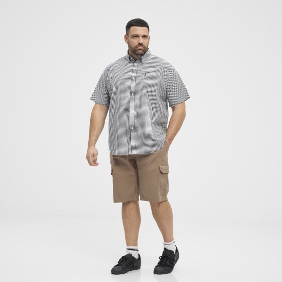 North Latitude Shirt Short Sleeve Checked Grey - Ризи - мъжки ризи големи размери