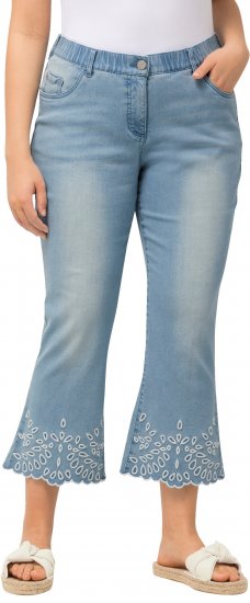 Ulla Popken Cropped Flared Eyelet Jeans Light Blue - Дамски Дънки & Панталони в Големи Размери – Plus Size - 