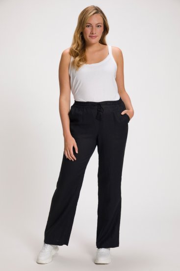 Ulla Popken Drawstring Elastic Waist Mary Fit Linen Pants Black - Дамски Дънки & Панталони в Големи Размери – Plus Size - 
