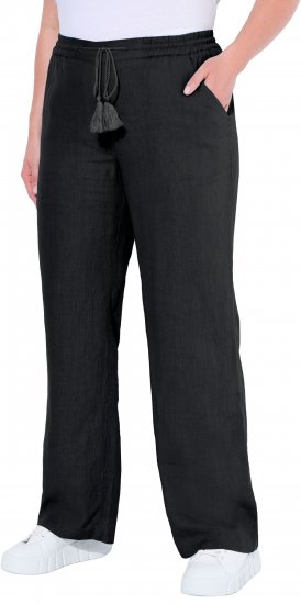 Ulla Popken Drawstring Elastic Waist Mary Fit Linen Pants Black - Дамски Дънки & Панталони в Големи Размери – Plus Size - 