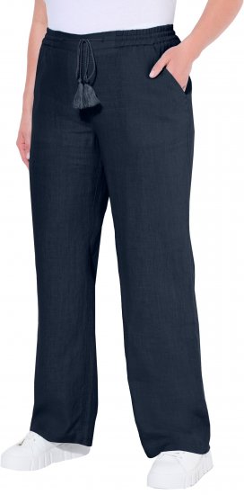 Ulla Popken Drawstring Elastic Waist Mary Fit Linen Pants Navy - Дамски Дънки & Панталони в Големи Размери – Plus Size - 