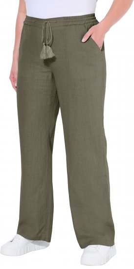 Ulla Popken Drawstring Elastic Waist Mary Fit Linen Pants Loden Green - Дамски Дънки & Панталони в Големи Размери – Plus Size - 