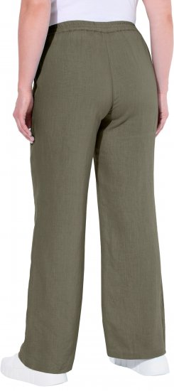 Ulla Popken Drawstring Elastic Waist Mary Fit Linen Pants Loden Green - Дамски Дънки & Панталони в Големи Размери – Plus Size - 