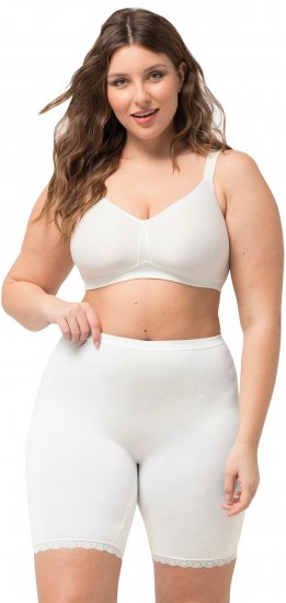 Ulla Popken Lace Hem Stretch Viscose Knit Bicycle Length Lounge Shorts White - Дамски Дънки & Панталони в Големи Размери – Plus Size - 