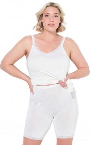 Ulla Popken Lace Hem Stretch Viscose Knit Bicycle Length Lounge Shorts White - Дамски Дънки & Панталони в Големи Размери – Plus Size - 