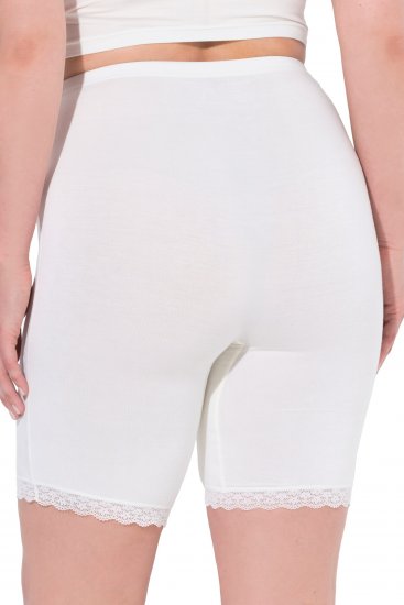 Ulla Popken Lace Hem Stretch Viscose Knit Bicycle Length Lounge Shorts White - Дамски Дънки & Панталони в Големи Размери – Plus Size - 