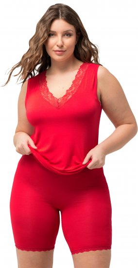 Ulla Popken Lace Hem Stretch Viscose Knit Bicycle Length Lounge Shorts Red - Дамски Дънки & Панталони в Големи Размери – Plus Size - 