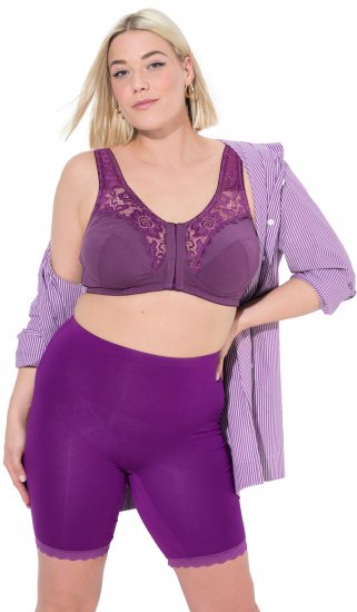 Ulla Popken Lace Hem Stretch Viscose Knit Bicycle Length Lounge Shorts Purple - Дамски Дънки & Панталони в Големи Размери – Plus Size - 