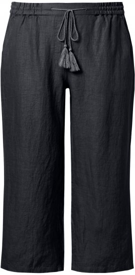 Ulla Popken Cool Linen Elastic Waist Capri Pants Black - Дамски Дънки & Панталони в Големи Размери – Plus Size - 