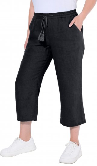 Ulla Popken Cool Linen Elastic Waist Capri Pants Black - Дамски Дънки & Панталони в Големи Размери – Plus Size - 