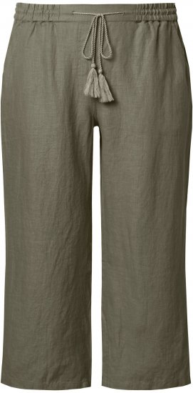 Ulla Popken Cool Linen Elastic Waist Capri Pants Loden Green - Дамски Дънки & Панталони в Големи Размери – Plus Size - 