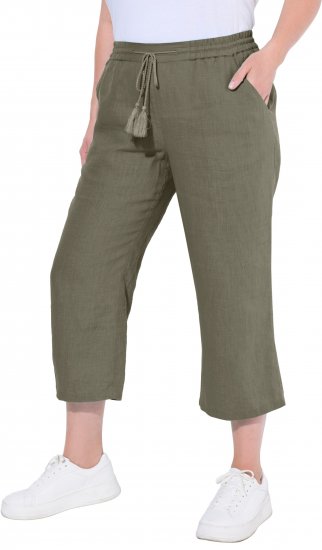 Ulla Popken Cool Linen Elastic Waist Capri Pants Loden Green - Дамски Дънки & Панталони в Големи Размери – Plus Size - 