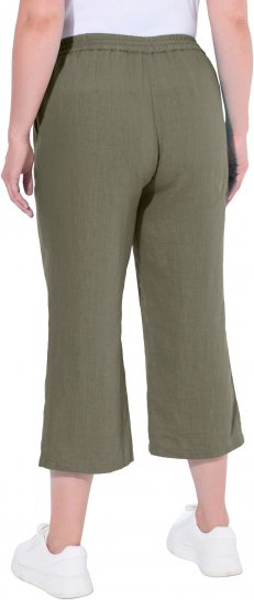 Ulla Popken Cool Linen Elastic Waist Capri Pants Loden Green - Дамски Дънки & Панталони в Големи Размери – Plus Size - 