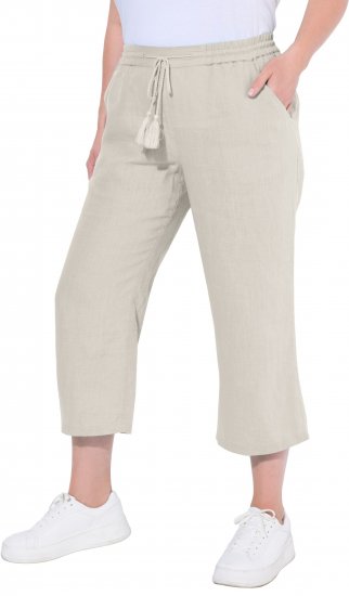 Ulla Popken Cool Linen Elastic Waist Capri Pants Brown - Дамски Дънки & Панталони в Големи Размери – Plus Size - 