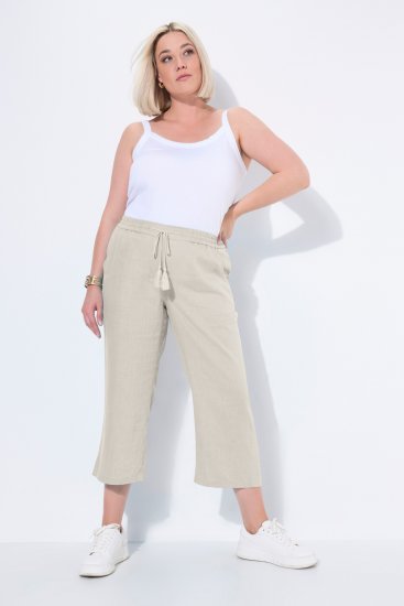 Ulla Popken Cool Linen Elastic Waist Capri Pants Brown - Дамски Дънки & Панталони в Големи Размери – Plus Size - 