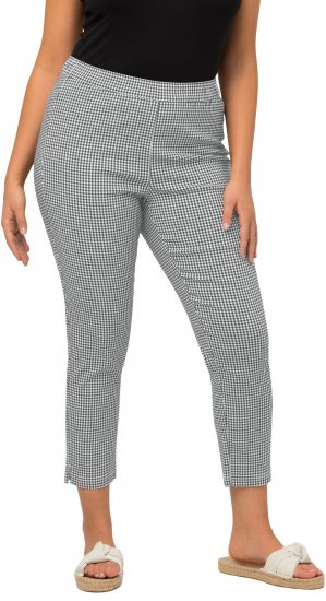 Ulla Popken Check Bengaline Slim Leg Sienna Fit Stretch Crop Pants Black - Дамски Дънки & Панталони в Големи Размери – Plus Size - 