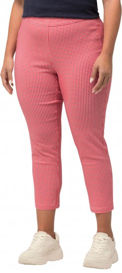 Ulla Popken Check Bengaline Slim Leg Sienna Fit Stretch Crop Pants Light Pink - Дамски Дънки & Панталони в Големи Размери – Plus Size - 