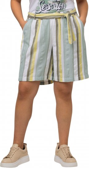 Ulla Popken Striped Wide Leg Elastic Waistband Shorts White - Дамски Дънки & Панталони в Големи Размери – Plus Size - 